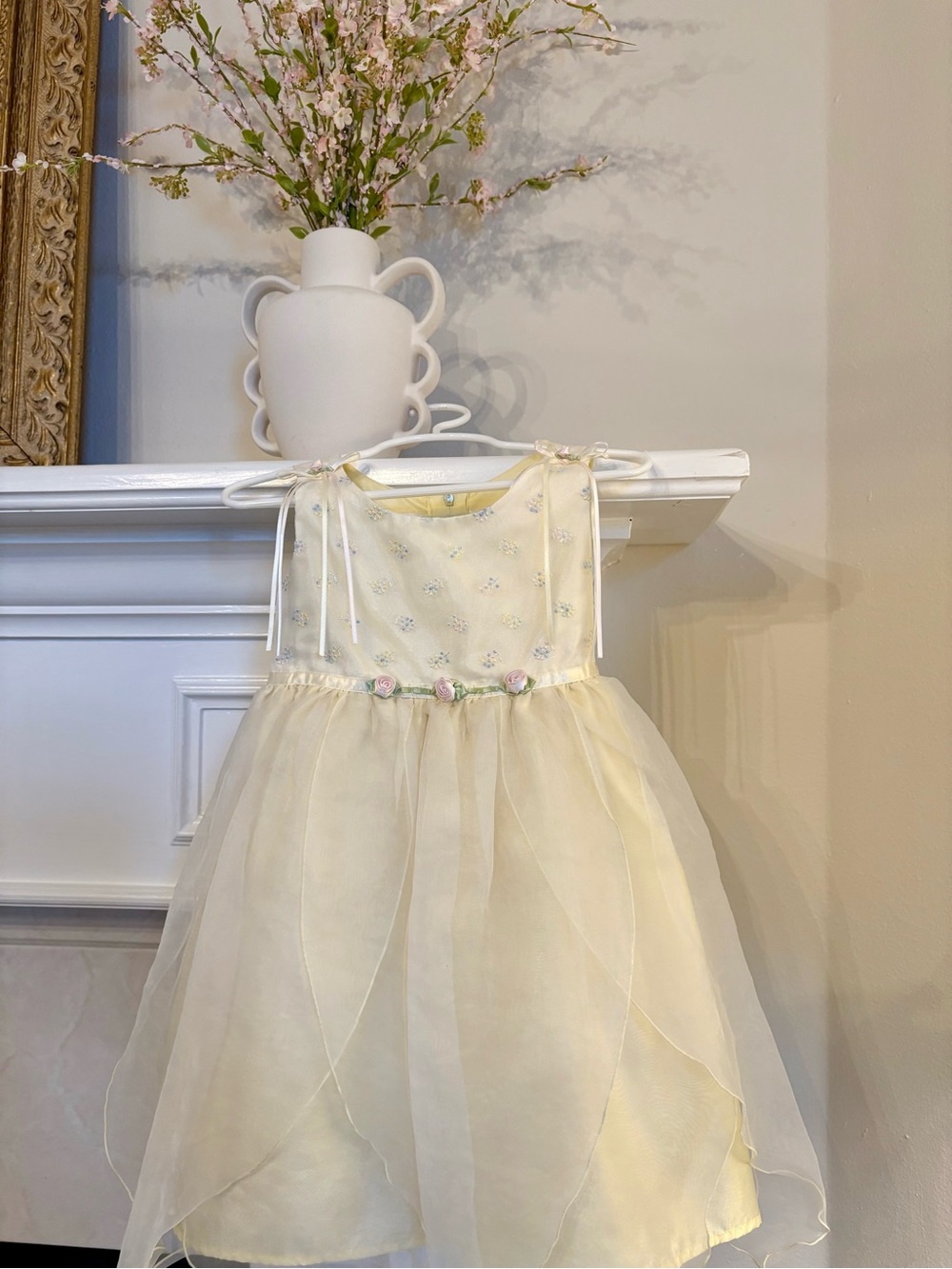 Biscotti Cream Floral Tulle Flower Girl Dress